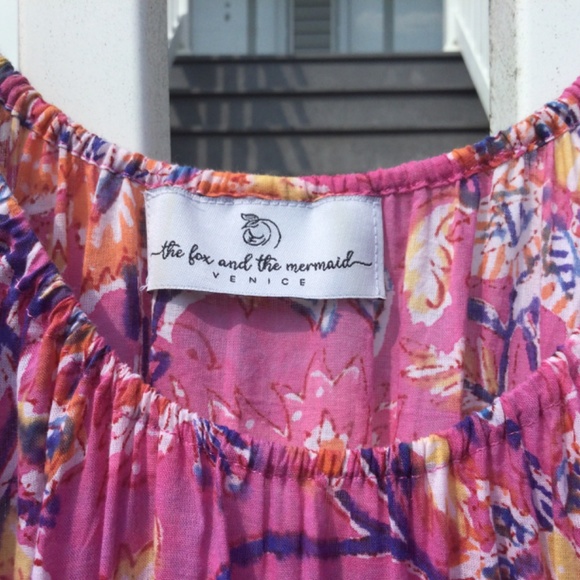 The Fox and the Mermaid Pink Floral Smocked Tiered Cotton Maxi Dress M Boho New - Picture 3 of 10